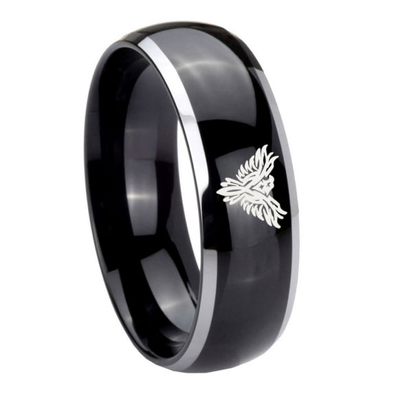 Tungsten Phoenix 8mm Glossy Black 2 Tone Dome Polished Edges Men Ring