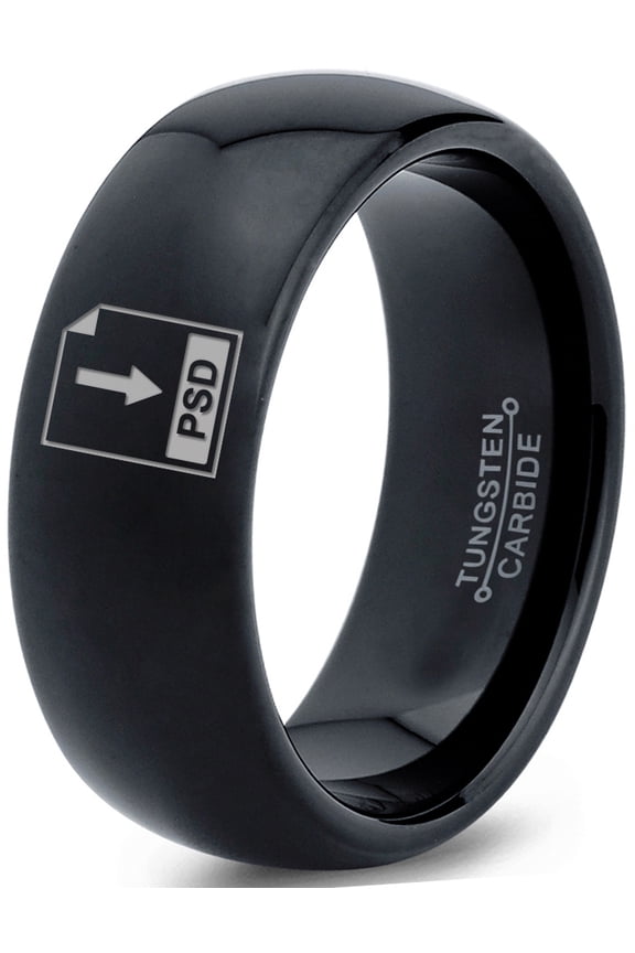 Tungsten Photoshop PSD File Band Ring 8mm Men Women Comfort Fit Black Dome Polished