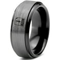 thumbnail image 1 of Tungsten Photoshop PSD File Band Ring 8mm Men Women Comfort Fit Black Step Bevel Edge Brushed Gray Polished, 1 of 4