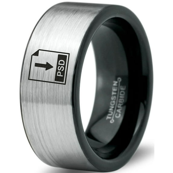 Tungsten Photoshop PSD File Band Ring 8mm Men Women Comfort Fit Brushed Gray Flat Cut Black Polished