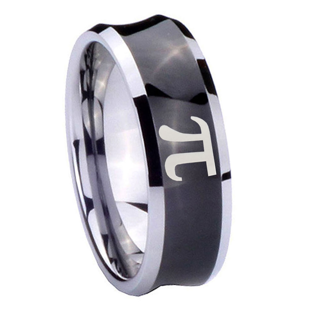 Pi Ring Tungsten Pi Symbol 8mm Brushed Black Polished Concave Men Ring ...