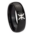 thumbnail image 1 of Tungsten Pisces Zodiac 8mm Glossy Black Polished Dome Men Ring, 1 of 2
