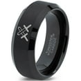 thumbnail image 1 of Tungsten Pixelated Swords Crossed Band Ring 8mm Men Women Comfort Fit Black Beveled Edge Brushed Polished, 1 of 4