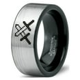 thumbnail image 1 of Tungsten Pixelated Swords Crossed Band Ring 8mm Men Women Comfort Fit Brushed Gray Flat Cut Black Polished, 1 of 4