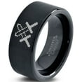 thumbnail image 1 of Tungsten Pixelated Swords Crossed Band Ring 9mm Men Women Comfort Fit Black Flat Cut Brushed Polished, 1 of 4