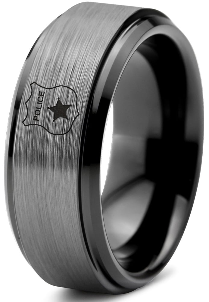 Tungsten Police Cop Authority Crest Badge Band Ring 8mm Men Women ...