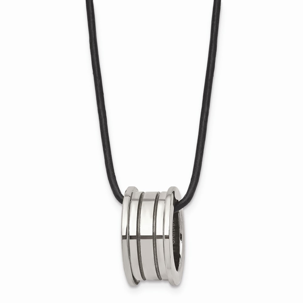 Tungsten Polished Leather Cord 18in Necklace; 18 inch; for Adults and Teens; for Women and Men