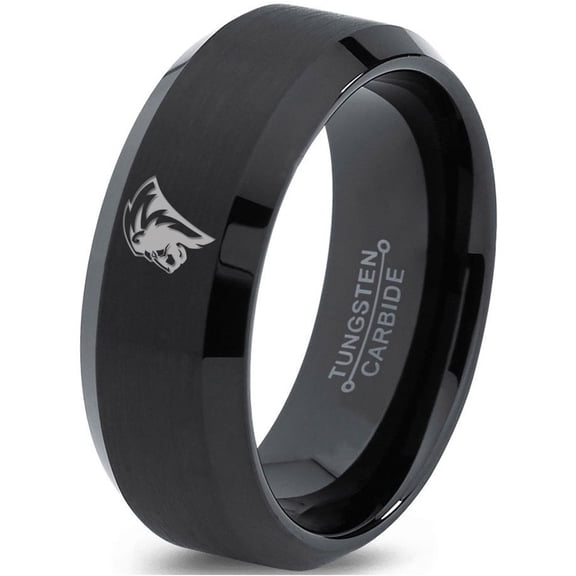 Tungsten Pride King Leo Lion Band Ring 8mm Men Women Comfort Fit Black Beveled Edge Brushed Polished