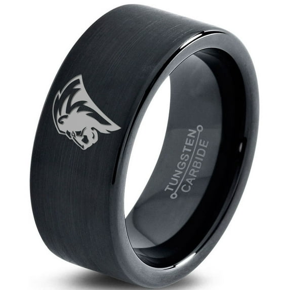 Tungsten Pride King Leo Lion Band Ring 9mm Men Women Comfort Fit Black Flat Cut Brushed Polished