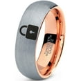 thumbnail image 1 of Tungsten Privacy Padlock Lock Band Ring 7mm Men Women Comfort Fit 18k Rose Gold Dome Brushed Gray Polished, 1 of 4