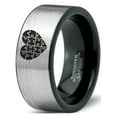 thumbnail image 1 of Tungsten Puzzle Heart Band Ring 8mm Men Women Comfort Fit Brushed Gray Flat Cut Black Polished, 1 of 4
