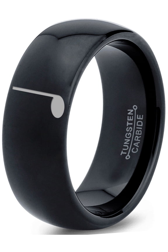 Tungsten Quarter Note Music Band Ring 8mm Men Women Comfort Fit Black Dome Polished