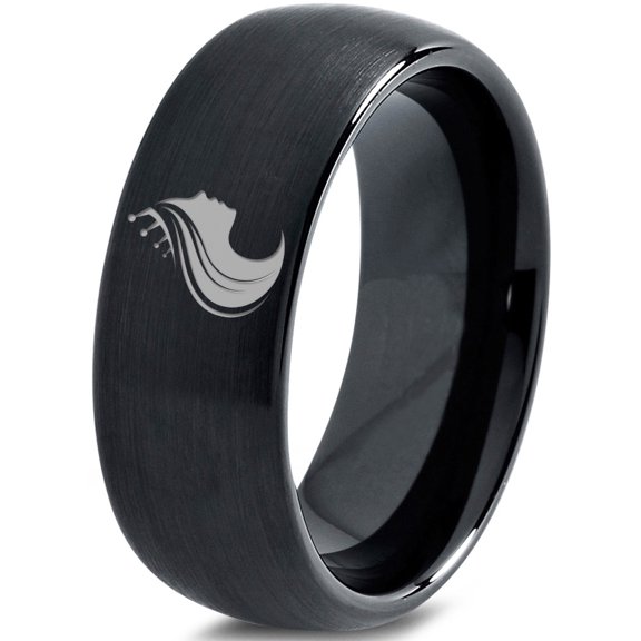 Tungsten Queen Princess Royalty Crown Monarch Band Ring 8mm Men Women Comfort Fit Black Dome Brushed Polished