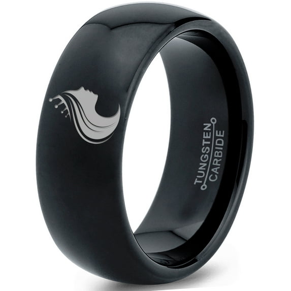 Tungsten Queen Princess Royalty Crown Monarch Band Ring 8mm Men Women Comfort Fit Black Dome Polished
