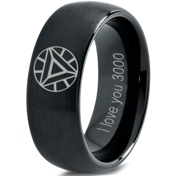 Tungsten Quote I Love You 3000 Engraved Band Ring 8mm Men Women Comfort Fit Black Dome Brushed Polished