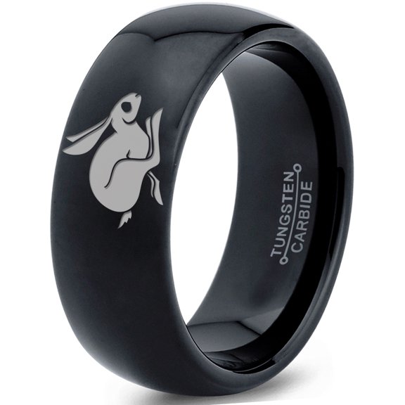 Tungsten Rabbit Bunny Small Pet Band Ring 8mm Men Women Comfort Fit Black Dome Polished