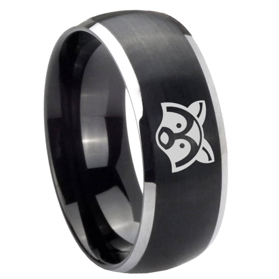 Tungsten Raccoon Animal 8mm Brushed Black 2 Tone Dome Polished Edges Men Ring