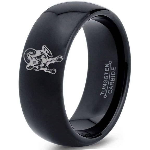 Tungsten Ram Rams Sheep Goat Band Ring 8mm Men Women Comfort Fit Black Dome Polished