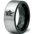 thumbnail image 1 of Tungsten Ram Rams Sheep Goat Band Ring 8mm Men Women Comfort Fit Brushed Gray Flat Cut Black Polished, 1 of 4