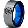 thumbnail image 1 of Tungsten Registered Trademark Symbol Band Ring 8mm Men Women Comfort Fit Blue Flat Cut Brushed Gray Polished, 1 of 4