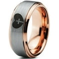 thumbnail image 1 of Tungsten Religious Cross Heart Love Band Ring 8mm Men Women Comfort Fit 18k Rose Gold Step Bevel Edge Brushed Polished, 1 of 4