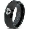 thumbnail image 1 of Tungsten Religious Cross Heart Love Band Ring 8mm Men Women Comfort Fit Black Beveled Edge Brushed Polished, 1 of 4
