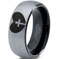thumbnail image 1 of Tungsten Religious Cross Heart Love Band Ring 8mm Men Women Comfort Fit Black Dome Brushed Gray Polished, 1 of 4