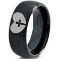 thumbnail image 1 of Tungsten Religious Cross Heart Love Band Ring 8mm Men Women Comfort Fit Black Dome Brushed Polished, 1 of 4