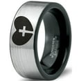 thumbnail image 1 of Tungsten Religious Cross Heart Love Band Ring 8mm Men Women Comfort Fit Brushed Gray Flat Cut Black Polished, 1 of 4
