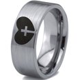 thumbnail image 1 of Tungsten Religious Cross Heart Love Band Ring 8mm Men Women Comfort Fit Gray Flat Cut Brushed Polished, 1 of 4