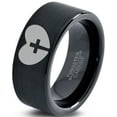 thumbnail image 1 of Tungsten Religious Cross Heart Love Band Ring 9mm Men Women Comfort Fit Black Flat Cut Brushed Polished, 1 of 4