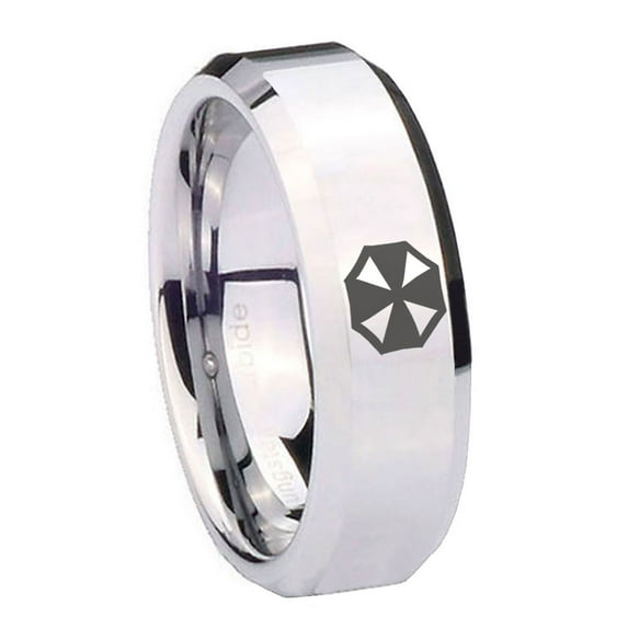 Tungsten Resident Evil 8mm Glossy Gray Polished Beveled Edges Men Ring