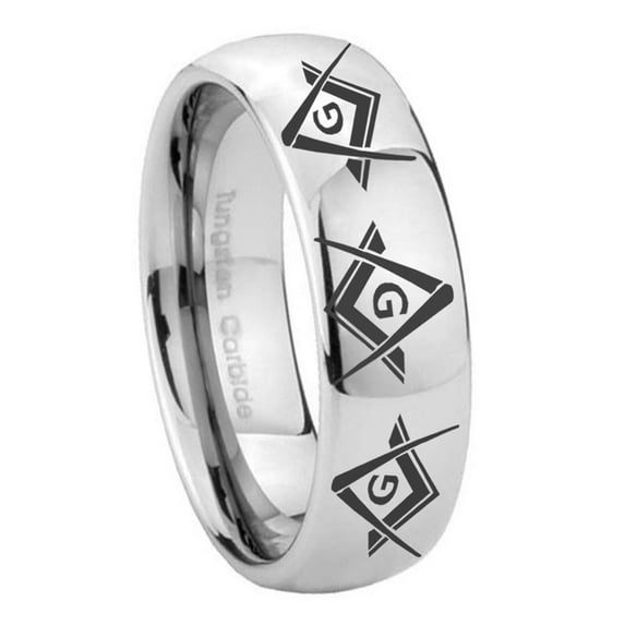 Tungsten Revere Masonic 8mm Mirror Gray Polished Dome Men Ring