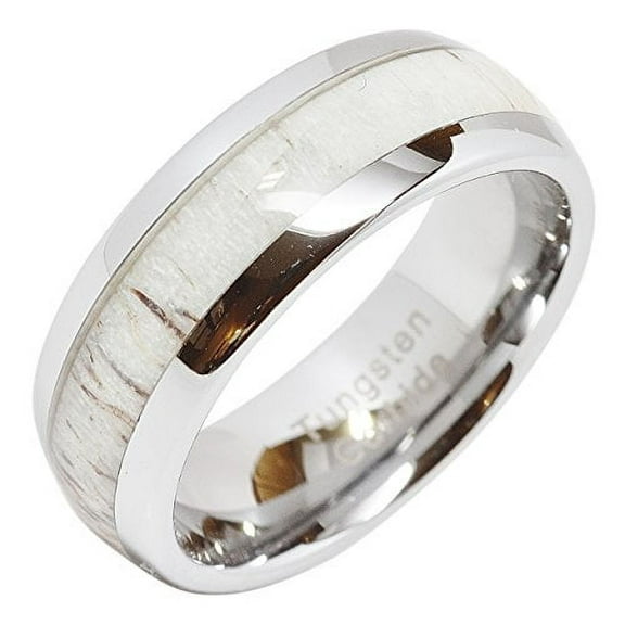 Tungsten Ring Elk Deer Antler Inlaid for Men Women Wedding Band Dome Shape Size 6-16 (Tungsten, 8)
