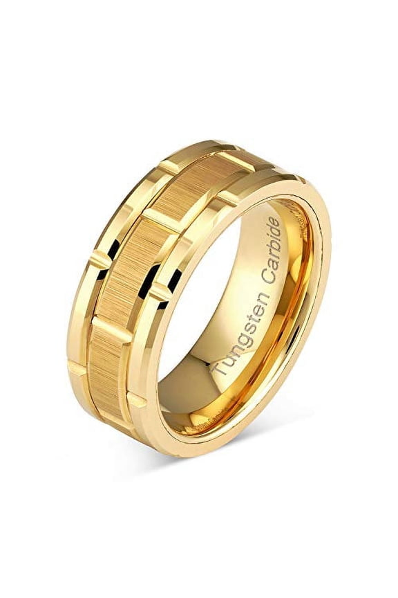 Tungsten Ring For Men Women Wedding Band Gold Brick Pattern Size 6-16 (Tungsten, 12)