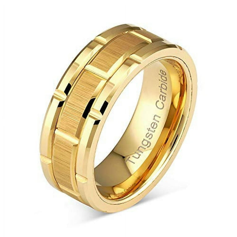 Tungsten Ring For Men Women Wedding Band Gold Brick Pattern Size