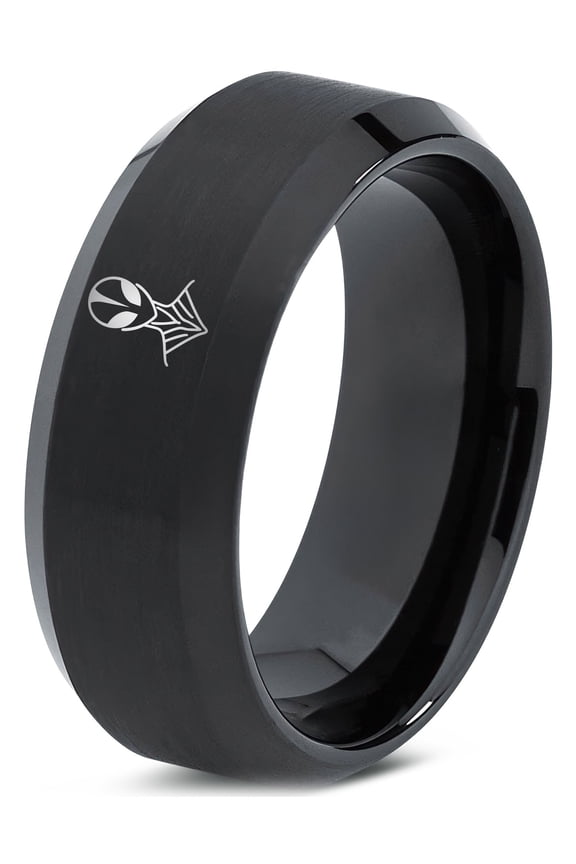 Tungsten Gamer Mens Rings Black Minimalist Initial Ring 21st Birthday Gift for Him King