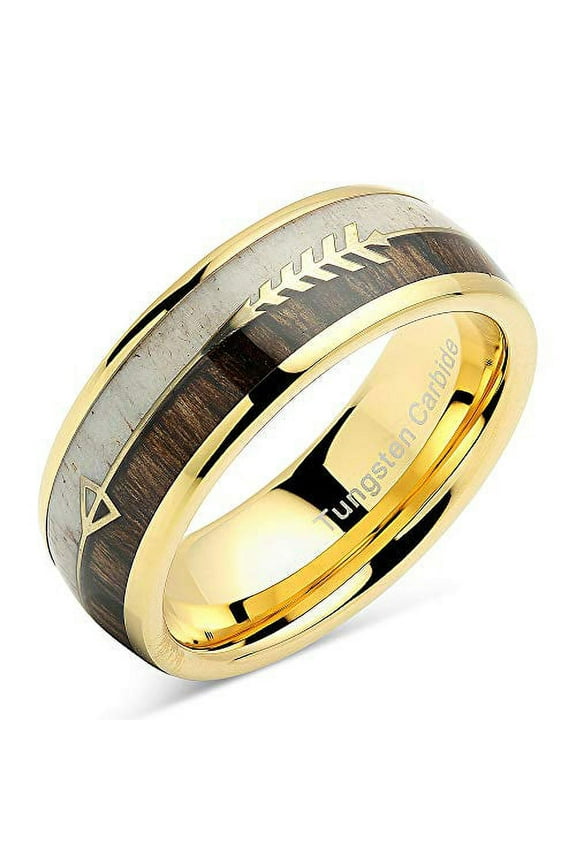 Tungsten Ring for Men Women Wedding Band Elk Deer Antler Koa Wood Inlaid Engagement Size 6-16 (Tungsten, 9.5)
