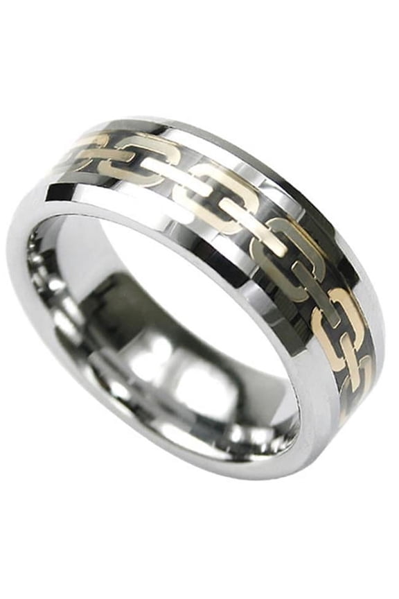 Tungsten Ring with Gold Chain Design In The Center