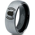 thumbnail image 1 of Tungsten Ringing Notification Bell Emoji Band Ring 8mm Men Women Comfort Fit Black Dome Brushed Gray Polished, 1 of 4