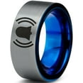 thumbnail image 1 of Tungsten Ringing Notification Bell Emoji Band Ring 8mm Men Women Comfort Fit Blue Flat Cut Brushed Gray Polished, 1 of 4