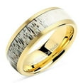 thumbnail image 1 of Tungsten Rings for Men Gold Wedding Band Antler Inlaid Dome Edge Matte Finish Size 8-16 (Tungsten, 13.5), 1 of 6