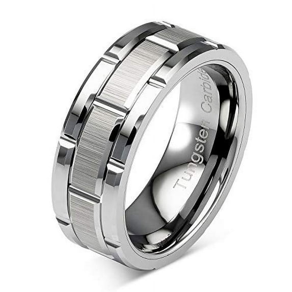 Tungsten Rings for Men Wedding Band Silver Brick Pattern Brushed Engagement Promise Size 6-16 (Tungsten, 10)