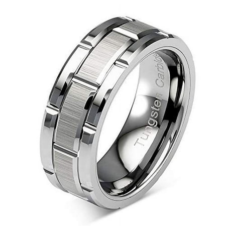 Tungsten Rings for Men Wedding Band Silver Brick Pattern Brushed Engagement Promise Size 6-16 (Tungsten, 7.5)
