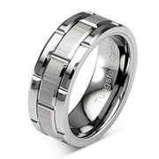 Tungsten Rings for Men Wedding Band Silver Brick Pattern Brushed Engagement Promise Size 6-16 (Tungsten, 7)