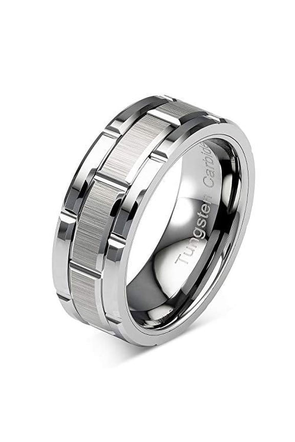 Tungsten Rings for Men Wedding Band Silver Brick Pattern Brushed Engagement Promise Size 6-16 (Tungsten, 7)