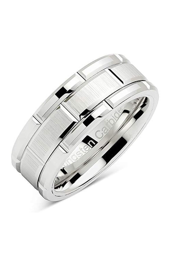 Tungsten Rings for Men Wedding Band White Gold Brick Pattern Rhodium Plated Size 6-16 (Tungsten, 13.5)
