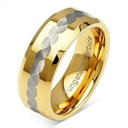 Tungsten Rings for Men Wedding Bands Two Tone Gold Silver Hammer Finish Middle Size 6-16 Tungsten, 10