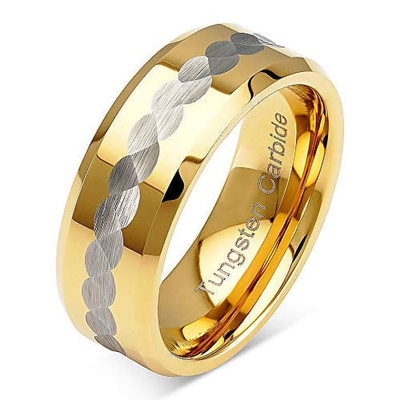 Tungsten Rings for Men Wedding Bands Two Tone Gold Silver Hammer Finish Middle Size 6-16 (Tungsten, 9.5)
