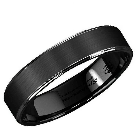 Tungsten Rings for Men Wedding Bands for Her 6mm Black Brushed Silver Stripe